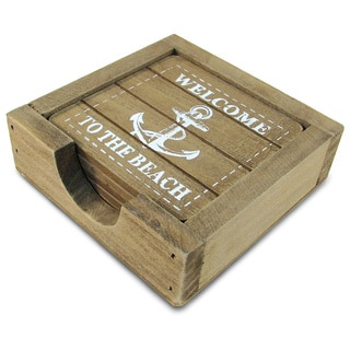 Puzzled Wood 'Welcome to the Beach' Nautical Decor Coasters