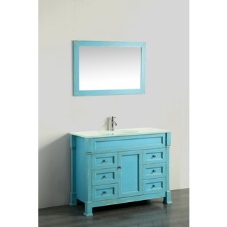 Bosconi 43-inch Green Vanity Cabinet with White Tempered Glass Top