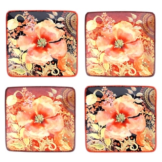 Certified International Watercolor Poppies Assorted Design Ceramic 6-inch Canape Plate (Set of 4)