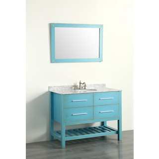 Bosconi SB-250-6DSFGCM 43-inch Green Vanity Cabinet with White Carrara Marble Top and Mirror