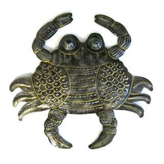 Handmade Recycled Steel Drum Painted Crab with Marble Eyes Art (Haiti)