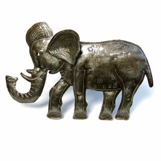 Handcrafted Recycled Steel Drum Standing 3 D Elephant Art (Haiti)