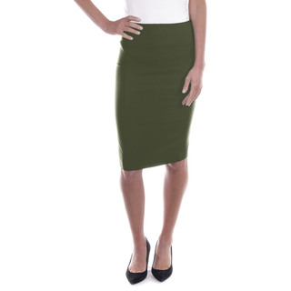 Women's Mid Length Classic Pencil Skirt (Olive)