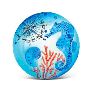 Blue Glass 8-inch Circle Seahorse Plate Decor