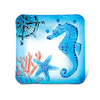 Blue Glass 8-inch Square Seahorse Decor Plate