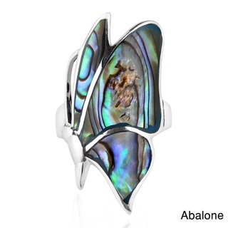 Flying Monarch Butterfly Gemstone Inlay .925 Silver Ring (Thailand)