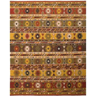 Ecarpetgallery Kashkoli Kilim Red, Yellow Wool Kilim (9'4 x 11'10)