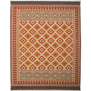 Ecarpetgallery Kashkoli Kilim Ivory, Red Wool Kilim (9'4 x 11'11)