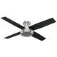 Hunter Fan Dempsey Collection 52-inch Low Profile Brushed Nickel Ceiling Fan with 4 Black/Chocolate Oak Reversible Blades
