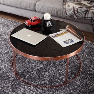 Furniture of America Rosina Contemporary Mirrored Black/Rose Gold Round Coffee Table