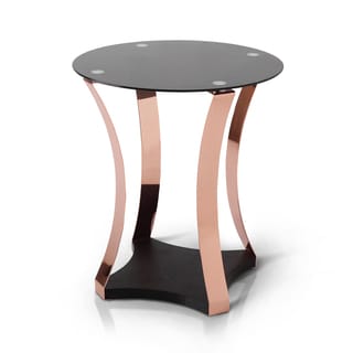 Furniture of America Rosella Contemporary Mirrored Black/Rose Gold Round End Table