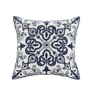 Breeze Embroidered White/Blue Cotton Throw Pillow