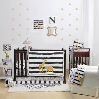 The Peanut Shell Safari Collection Black/White/Metallic Gold Cotton 4-piece Crib Bedding Set