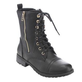 Forever Women's GD83 Lace-up Zipper-closure Combat Ankle Booties