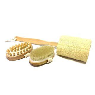 Kingsley 3-piece Natural-bristle Bath Brush, Massager, and Loofah Set