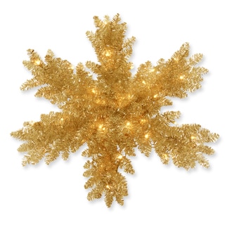 Champagne Tinsel 32-inch Snowflake with Battery-operated Warm White LED Lights