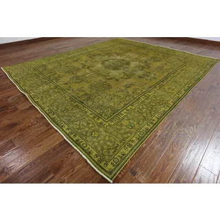 Hand-Knotted Oriental Overdyed Green Wool Rug (9'6 x 11'0')