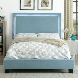 Furniture of America Winona Contemporary LED Light Trim Blue Flannelette Platform Bed