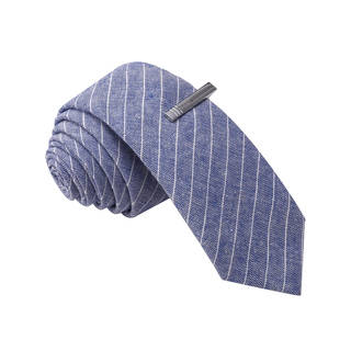 Skinny Tie Madness Men's Blue Stripe Skinny Tie with Clip