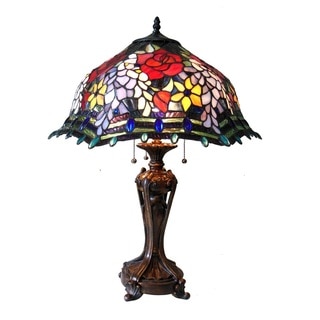Chloe Tiffany Style Rose/Wisteria Floral Design 3-light Antique Bronze Table Lamp