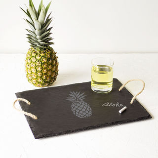 Black Pineapple Slate 12 x 15 Serving Board with Hemp Handles