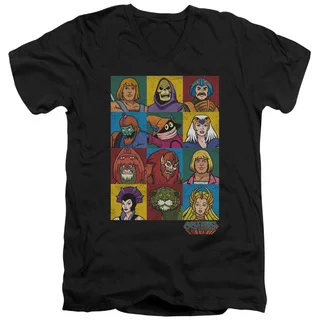 Masters Of The Universe/Character Heads Short Sleeve Adult T-Shirt V-Neck 30/1 in Black