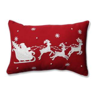 Pillow Perfect Santa Sleigh & Reindeers Red Rectangular Throw Pillow