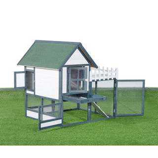 Pawhut 52-inch Green and White Wooden Chicken Coop/ Rabbit Hutch with Outdoor Run