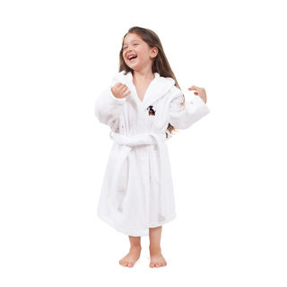 Sweet Kids White Turkish Cotton Hooded Terry Bathrobe with Embroidered Holiday Scottie Dog