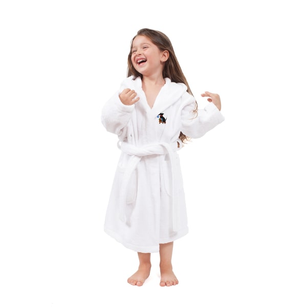 slide 2 of 2, Sweet Kids White Turkish Cotton Hooded Terry Bathrobe with Embroidered Holiday Scottie Dog
