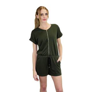 Relished Women's Olive Green French Terry Zip Romper