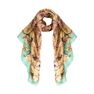 Peach Couture Pretty Vintage Multicolored Fabric/Viscose Floral Blossom Hummingbird Print Light Sheer Scarves