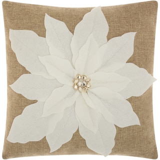 Mina Victory Home for the Holiday Poinsettia White Throw Pillow (17-inch x 17-inch) by Nourison