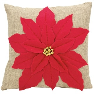 Mina Victory Home for the Holiday Poinsettia Red Throw Pillow (17-inch x 17-inch) by Nourison
