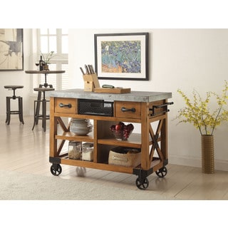 Kailey Wood and Metal Distressed Oak Finish Kitchen Cart