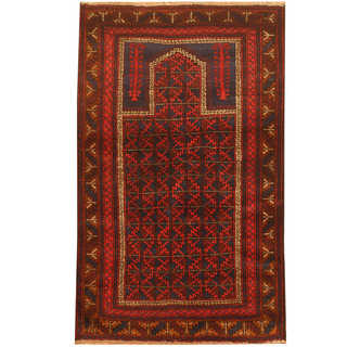 Herat Oriental Afghan Hand-knotted 1960s Semi-antique Tribal Balouchi Wool Rug (2'10 x 4'8)