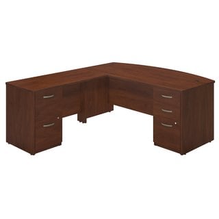 Bush Business Furniture Series C Elite Hansen Cherry 72-inch W x 36-inch D Bow-front L-desk with 2- and 3-drawer Pedestals
