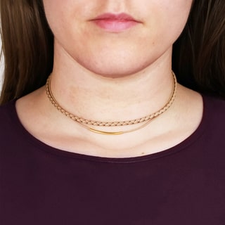 Saachi Double Layer Leather Curved Bar Choker (China)