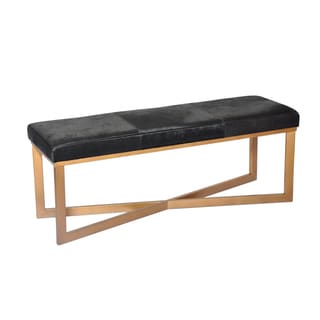 Hollywood Goldtone Metal And Black Leather Bench