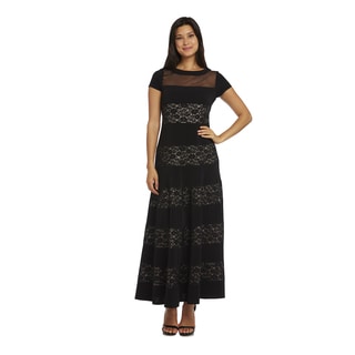 R&M Richards Black Polyester/Spandex Lace Evening Gown