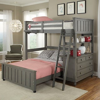 Lake House Stone Twin Loft Bunk Bed with Full Lower Bed