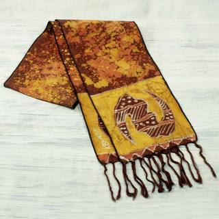 Handcrafted Cotton 'Golden Gye Nyame' Batik Scarf (Ghana)