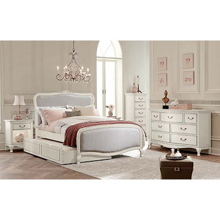 Kensington Katherine Antique White Full-size Upholstered Panel Bed with Trundle