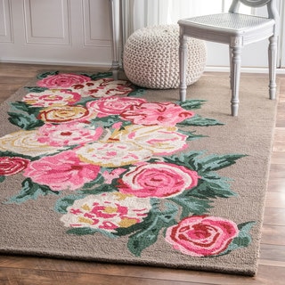 nuLOOM Handmade Contemporary Floral Brown Rug (3' x 5')