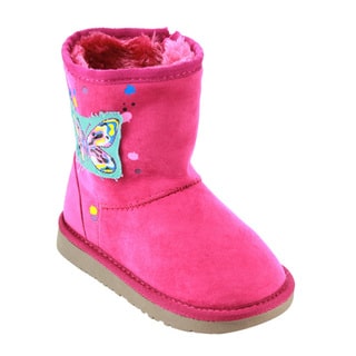 Betani Girl's Pink Faux-suede Butterfly-themed Flat-heel Snow Boots