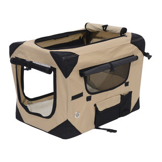 Pawhut Tan Fabric/Metal 32-inch Soft-sided Folding Crate Pet Carrier