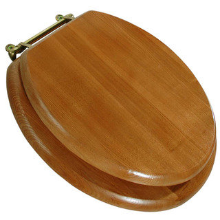 LDR 050 1700 Round Wood Toilet Seat With Polished Brass Finish Hinges