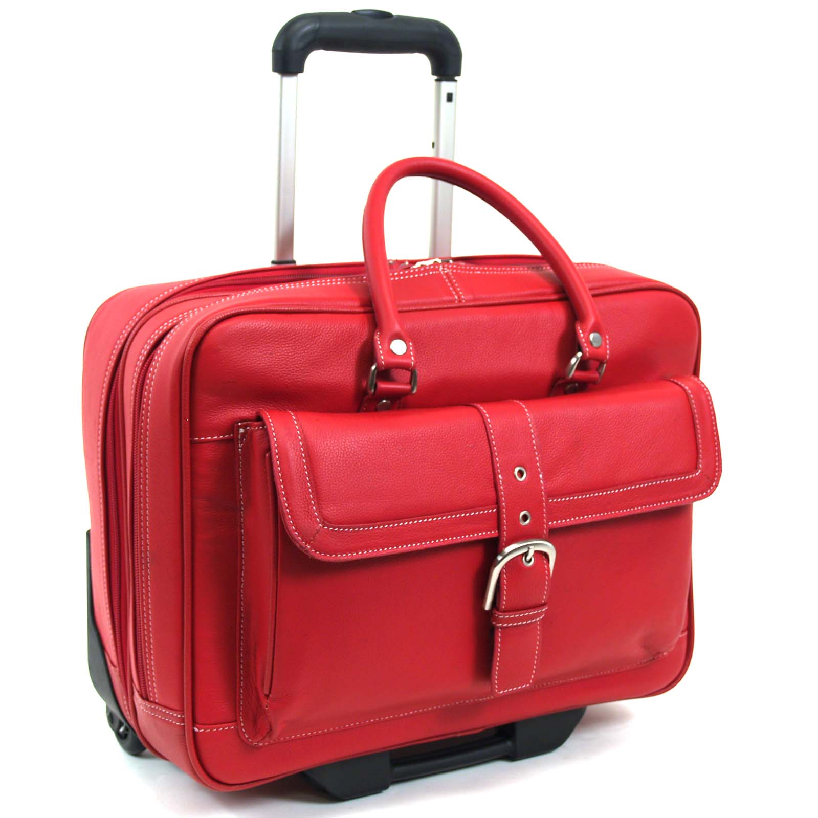 Heritage Soho Barn Red Leather 15.6-inch Double-compartment Top-zip Rolling Laptop Case