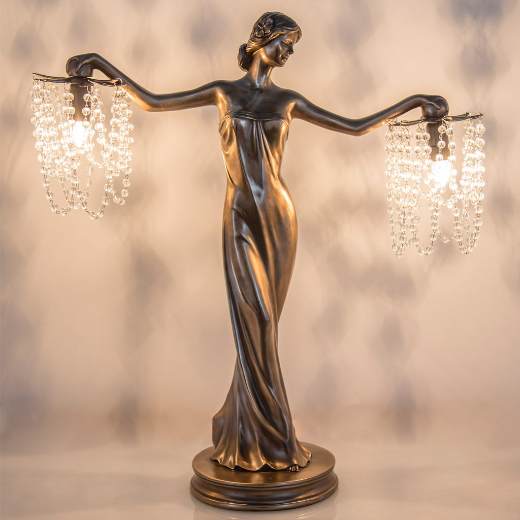 River of Goods Bronze/Resin 23.75-inch Grecian Goddess Beaded Table Lamp