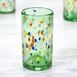 Set of 6 Handcrafted Blown Glass 'Lime Rainbow Raindrops' Tumblers (Mexico)